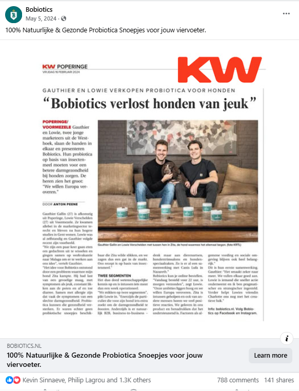 Krantenartikel KW: Bobiotics verlost honden van jeuk