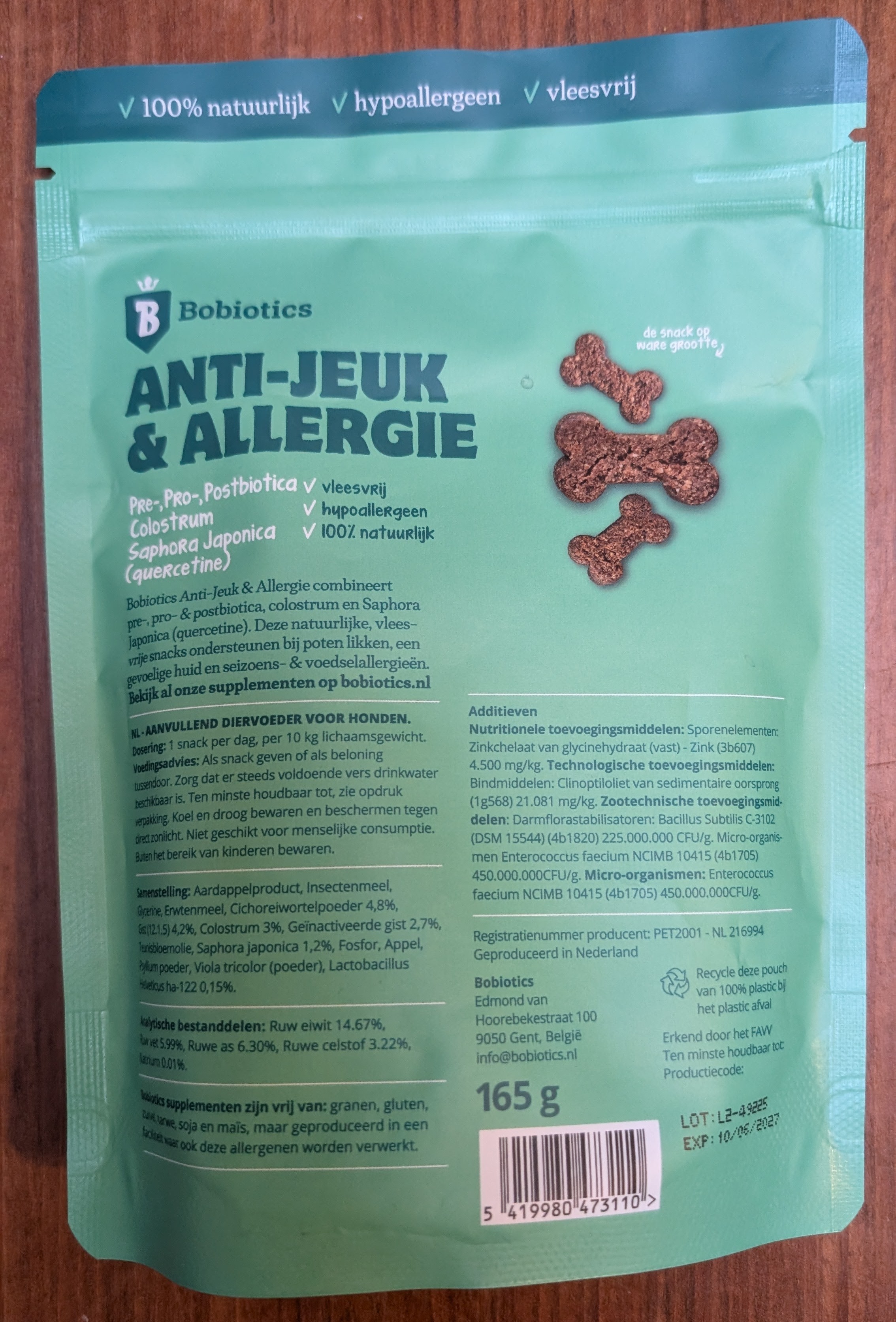 Achterkant Bobiotics Anti-Jeuk verpakking met volledige ingrediëntenlijst